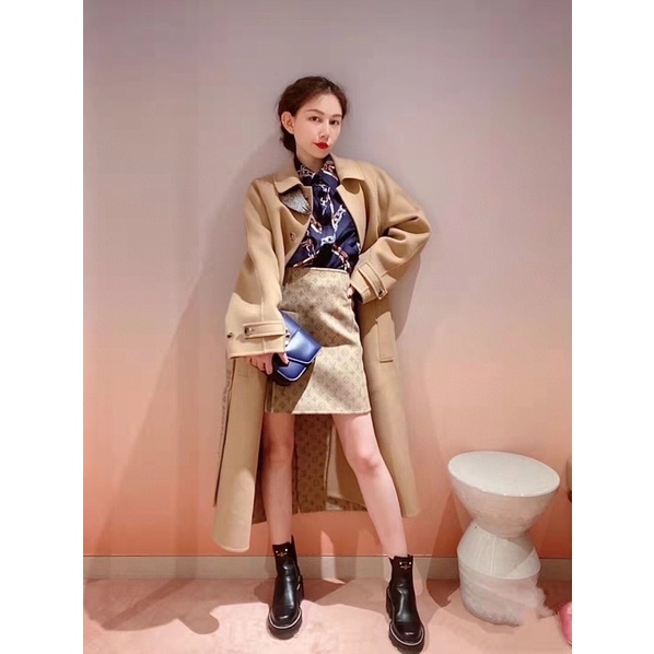 Áo khoác dạ dáng dài mẫu mới 2021 phối đai thắt eo thương hiệu Louis Vuitton LV cao cấp