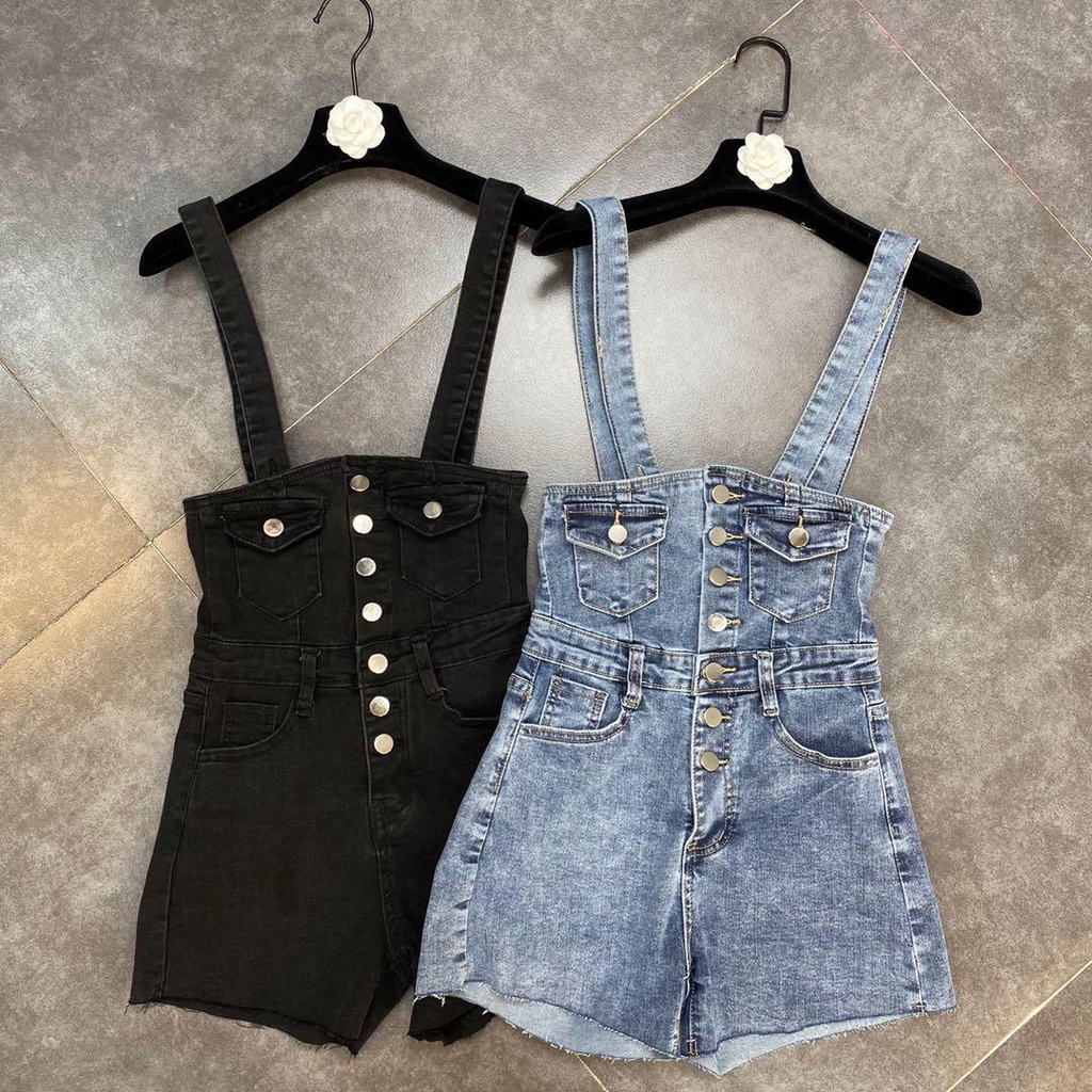 [Hàng Có Sẵn] Quần Yếm Denim Lưng Cao Dáng Ôm Có 7 Nút Cài Thiết Kế Lưng Cao Bưởi MM2022 Thời Trang Mùa Hè