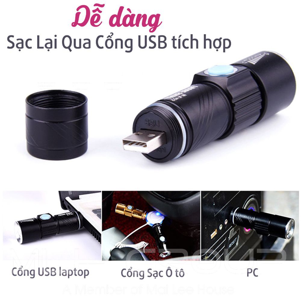 Đèn Pin Gắn Phía Trước Cho Xe Đạp Siêu Sáng Q5 Có Sạc Điện USB Chống Nước  MLH