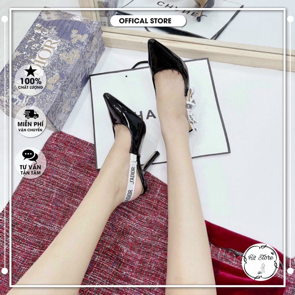👠👟 Sandal jadior đen nơ quai sau gót nhọn cao fullbox ⚡