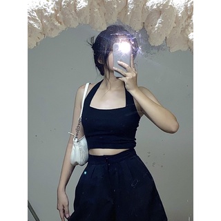 Áo crop body cổ yếm /Đen