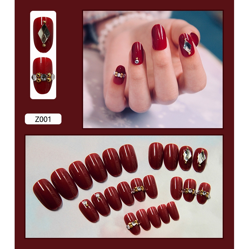 Bộ 2 móng tay giả đính đá kim cương hoàn thiện thân thiện với môi trường có thể tháo rời