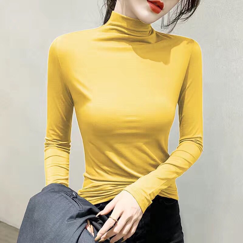 Áo thun nữ cổ 3 phân giữ nhiệt có lót nỉ chất mềm đẹp siêu ấm nhiều màu A01
