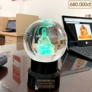 Quả cầu pha lê khắc âm 3d phật bà quan âm