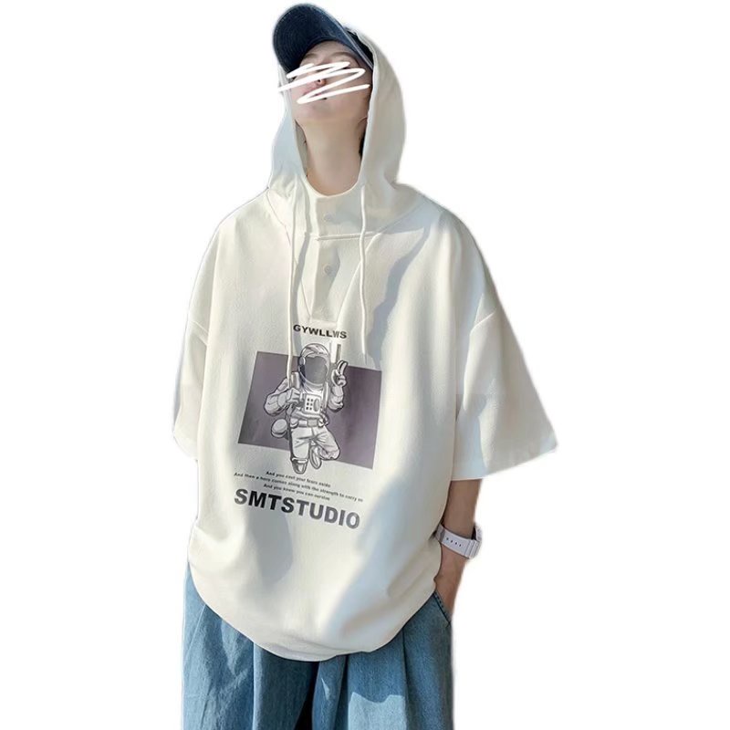 Áo Hoodie Tay Ngắn Dáng Rộng In Hình Phi Hành Gia Kiểu Hip-Hop Đường Phố Nhật Bản Cỡ M-3XL Cho Nam