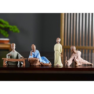 Tượng gốm Khổng minh đánh đàn- Lý bạch ngâm thơ- Đường bá hổ vẽ tranh- ông lão đánh cờ- Tượng Cầm kỳ thi họa