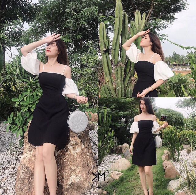 Đầm Cúp Ngực Mix Tay trắng Trễ xt