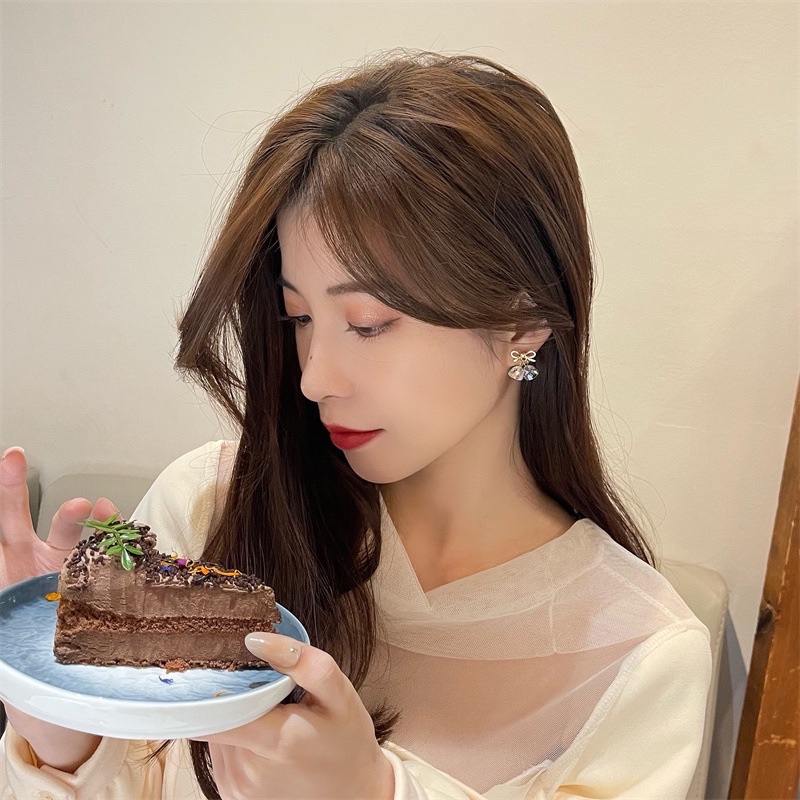 Bông tai vintage hình nơ đính đá pha lê phong cách tiểu thư dịu dàng, khuyên tai vintage BT13