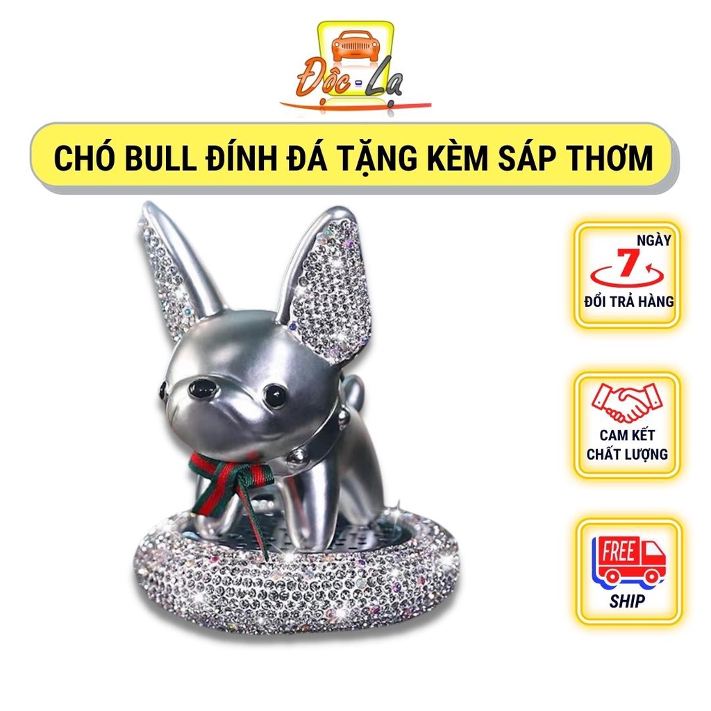 (4 màu) Chó Trang Trí Chó Bull Đính Đá Trang Trí Taplo Oto Nước Hoa Thơm Xe