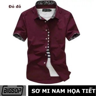 Sơ mi Nam BIGSOP CH01 ngắn tay cổ hoa màu đỏ đô