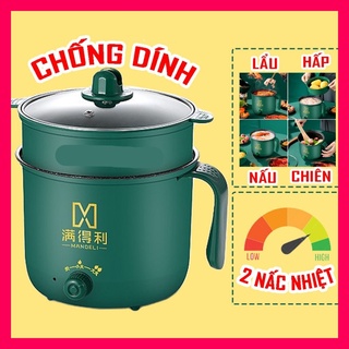 Nồi Lẩu Điện Đa Năng 2 NẤC NHIỆT Kèm Giá Hấp Có Tay Cầm Tiện Dụng 18cm, Nồi Lẩu Hấp Mini 2 Tầng Cao Cấp