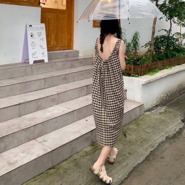 2END | Váy nữ kẻ suông dáng dài Vintage - Đầm xuông dáng dài