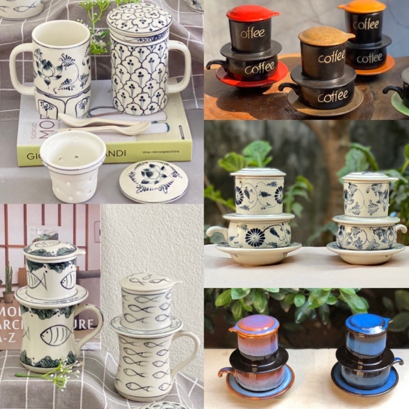 Phin pha cafe, set cốc pha cafe có lọc chất liệu gốm sứ bát tràng cao cấp