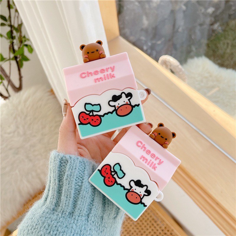 Vỏ bảo vệ cherry milk, bao đựng tai nghe airpods 1 2 pro chống va đập, chống bẩn