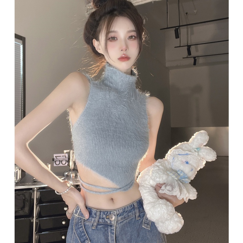 Áo Croptop Sát Nách Cổ Cao Thiết Kế Quyến Rũ Thời Trang