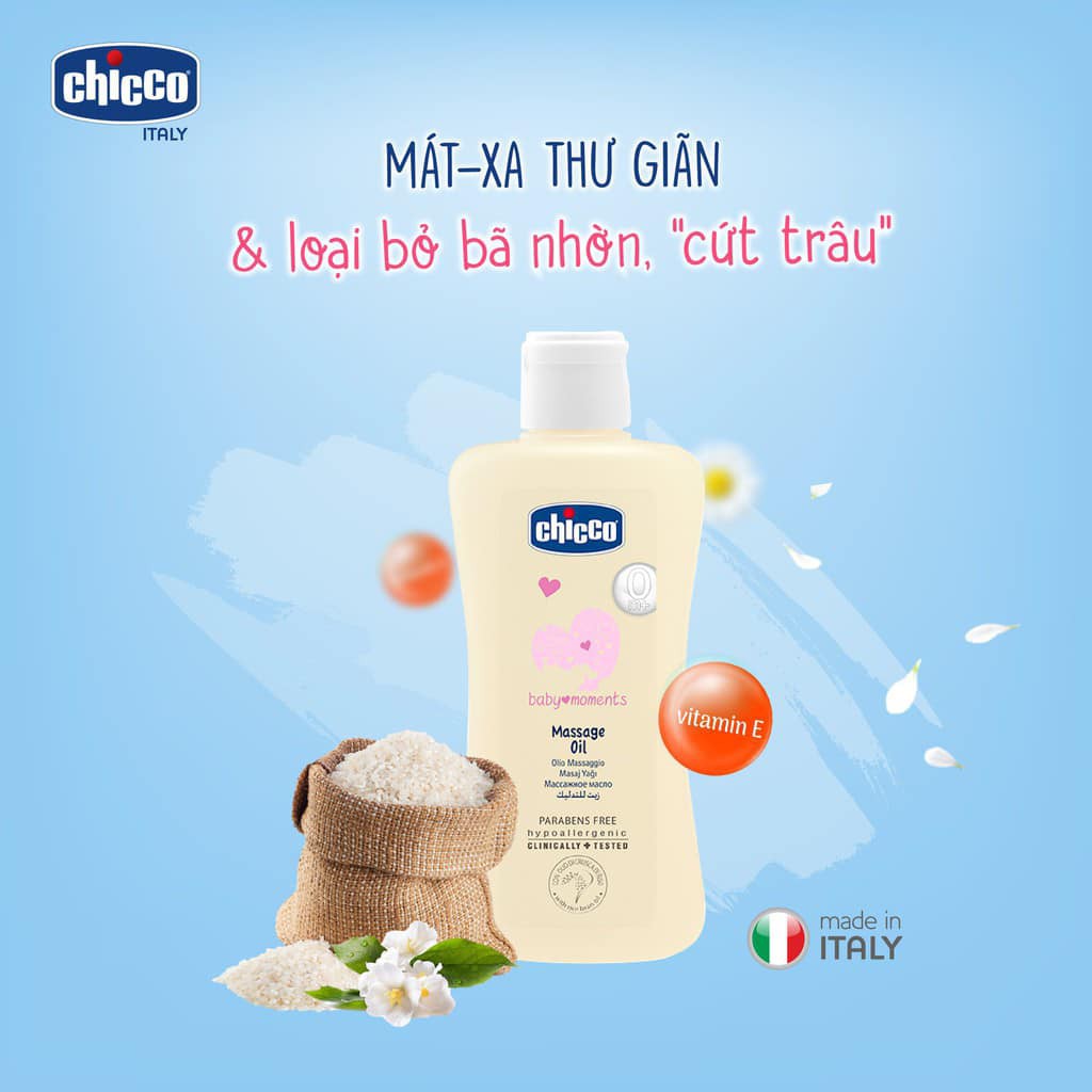 Dầu mát-xa chiết xuất cám gạo cho bé 0M+ Chicco 200ml