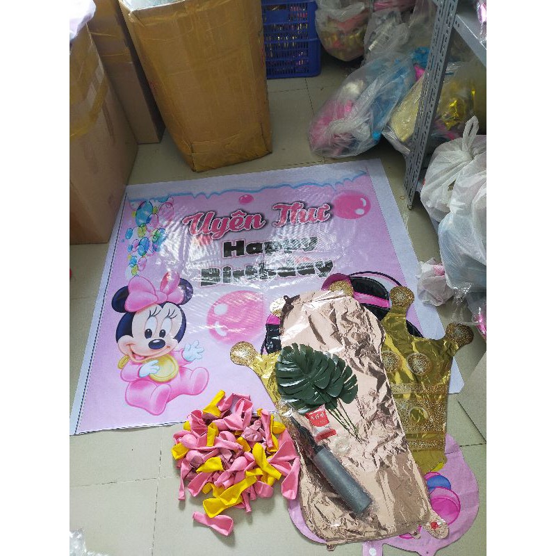 (TẶNG 1 BƠM 1 KEO DÁN ) SET BÓNG SINH NHẬT CHUỘT MICKEY HAPPY BIRTHDAY MS239