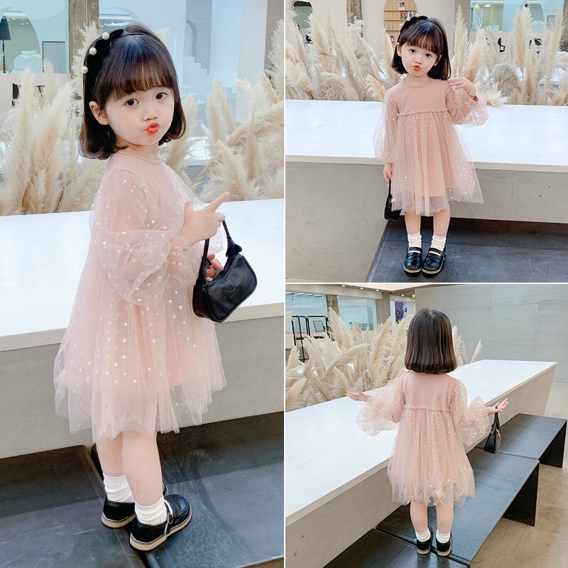 Đầm bé gái | Chất len tăm | 9-23kg | Váy thu đông cho bé gái | Mặc dự tiệc chơi tết du xuân
