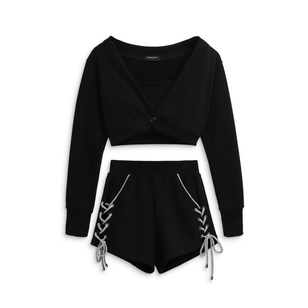 Set Bộ 3 Món Áo Croptop Nữ Tay Dài Phối Short 4 Màu Đen,Trắng, Xám, Vàng, SOMEHOW,WO000013. | BigBuy360 - bigbuy360.vn