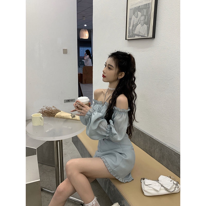 Đầm trễ vai tay phồng phong cách Pháp thời trang mùa thu xinh xắn dễ thương cho nữ