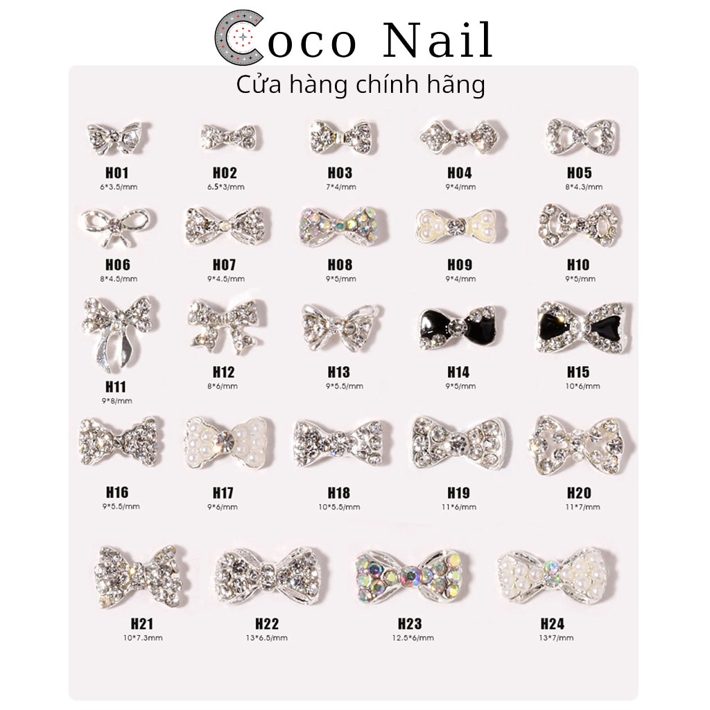 Charm nail nơ bạc, charm nơ nail quốc dân phong cách hàn quốc trang trí móng