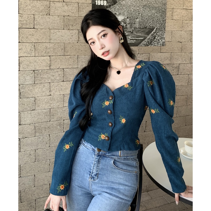 Áo Sơ Mi Nhung Tăm Tiểu Thư Dài tay
