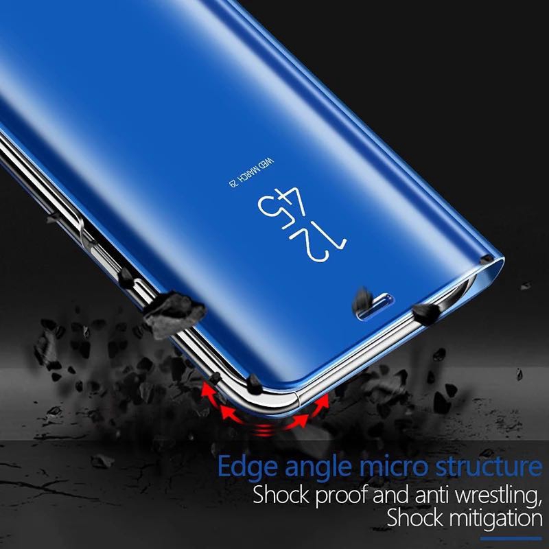 HSM Fashion Luxury Xiaomi Redmi Note 3 4 4X 5 6 7 8 8Pro redmi Case Note5A/Y1 Redmi 5 6 6A Clear View Eletroplated Smart Mirror Flip Phone Case Stand Auto Sleep Clear View Casing