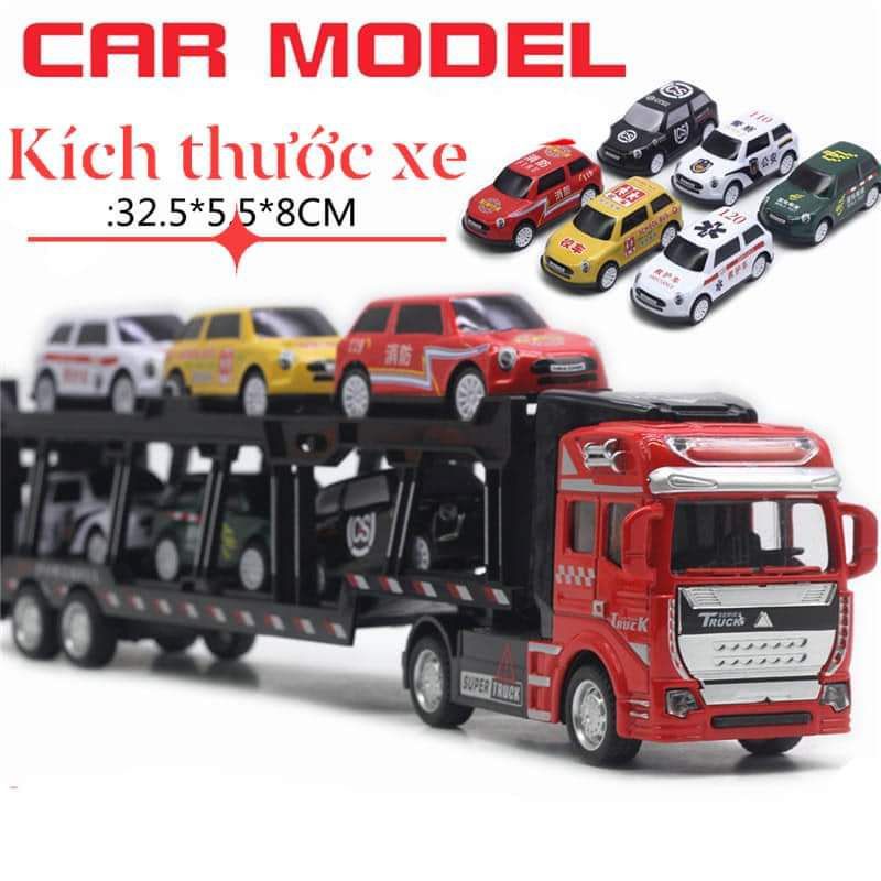 Xe container đầu hợp kim chở 6 xe còn tỉ lệ 1:48