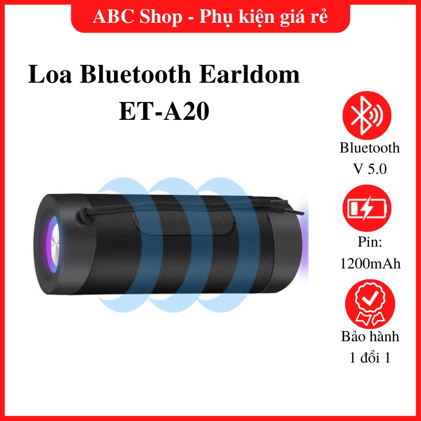 Loa Bluetooth Earldom ET - A20, thiết kế nhỏ gọn, pin 1200 mAh sử dụng liên tục tới 6 giờ