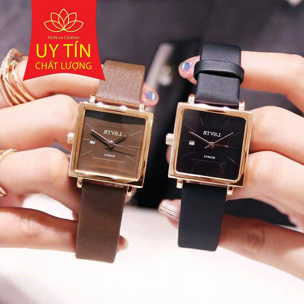 Đồng hồ nữ LSVTR mặt vuông dây da cao cấp size 36mm