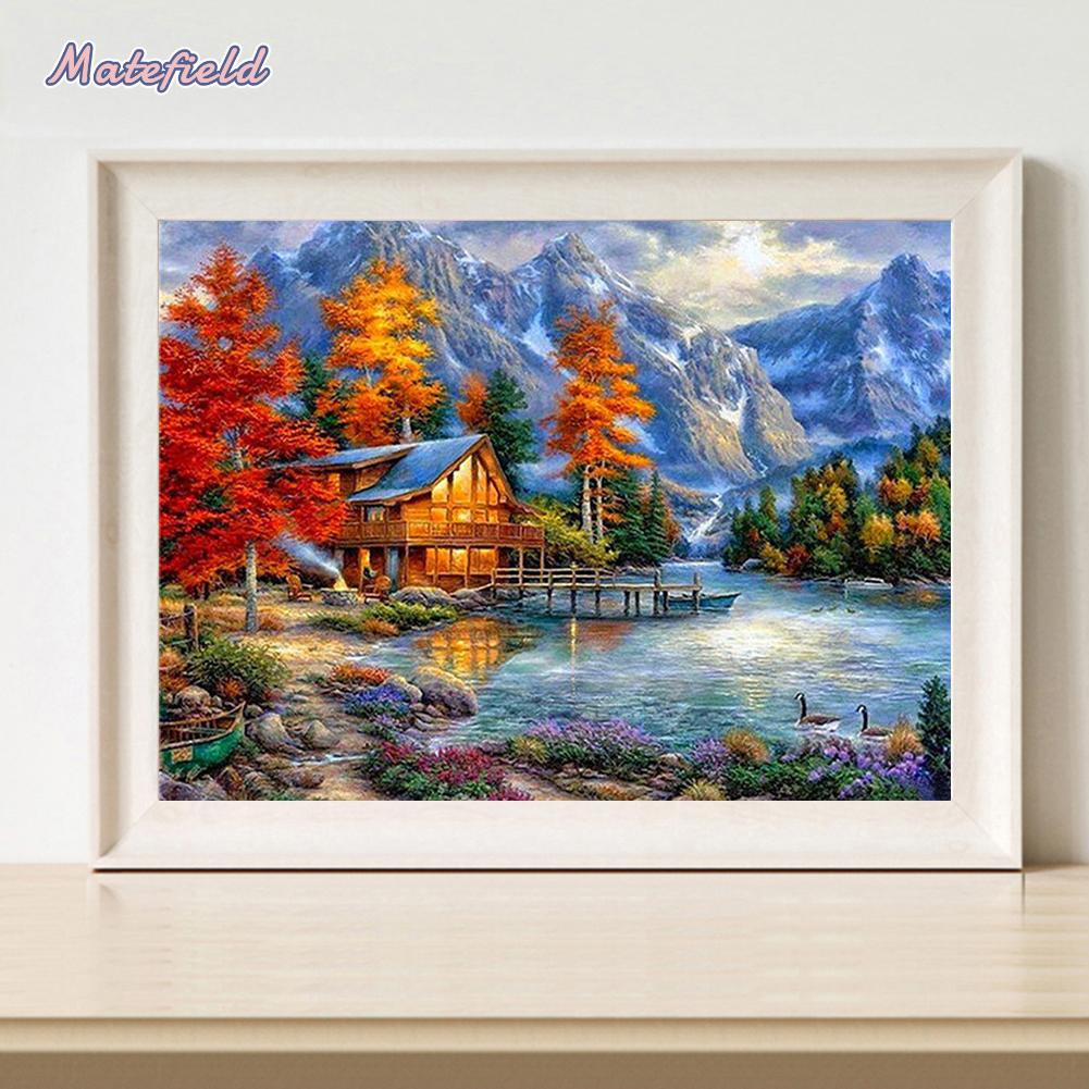 Bộ Tranh Thêu Chữ Thập Diy Hình Phong Cảnh Hồ 11ct Toàn Bộ Trang Trí Tường