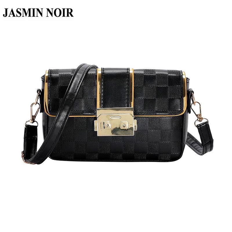 Túi Đeo JASMIN NOIR Chéo Vai Họa Tiết Kẻ Sọc Có Khóa Cài Chần Bông Dành Cho Bạn Nữ