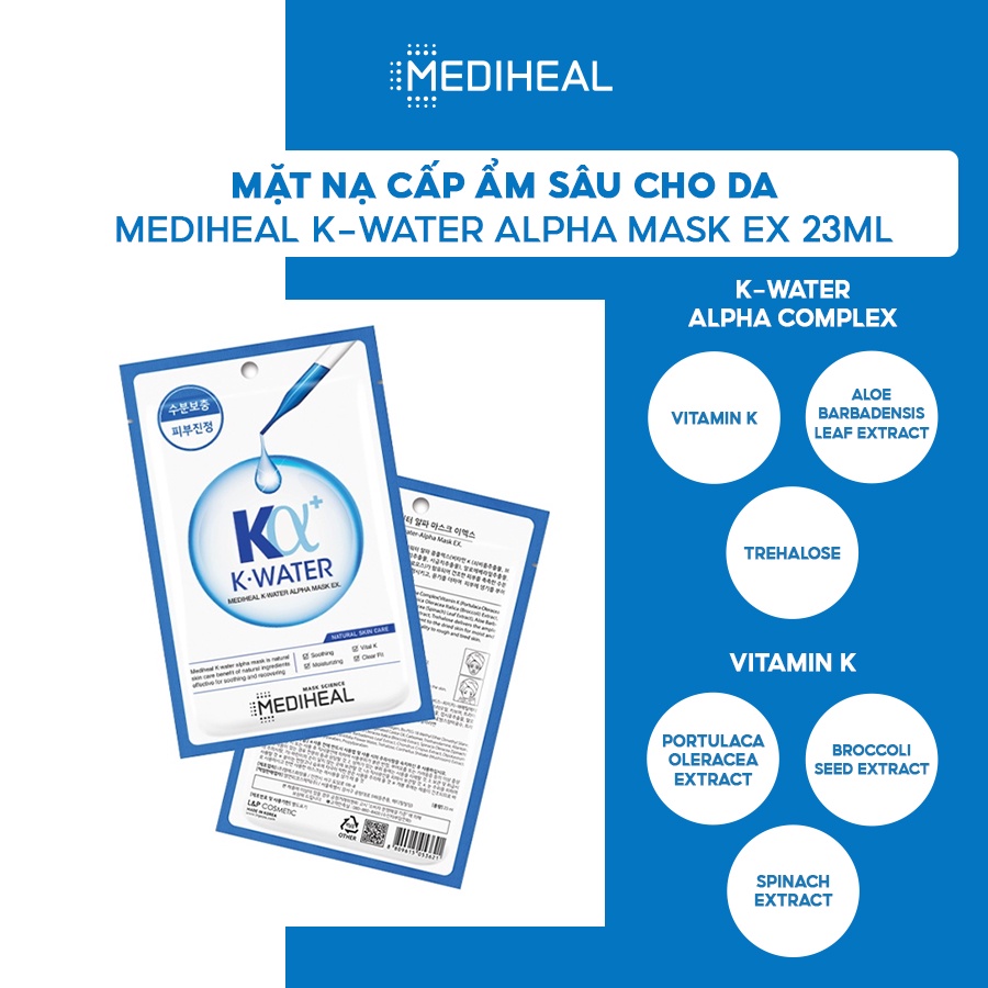 [Nhập mã COSMH22 giảm 8%] Mặt Nạ Cấp Ẩm Sâu Cho Da Mediheal K-water Alpha Mask EX 23ml [K76]