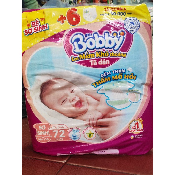 Tã dán sơ sinh Bobby Xs70 cho bé dưới 5kg