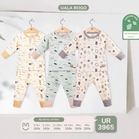 Bộ Uala Rogo dài tay chất Modal cao cấp mềm mịn thoáng mát thun tăm gân in họa tiết cho bé trai bé gái 3965