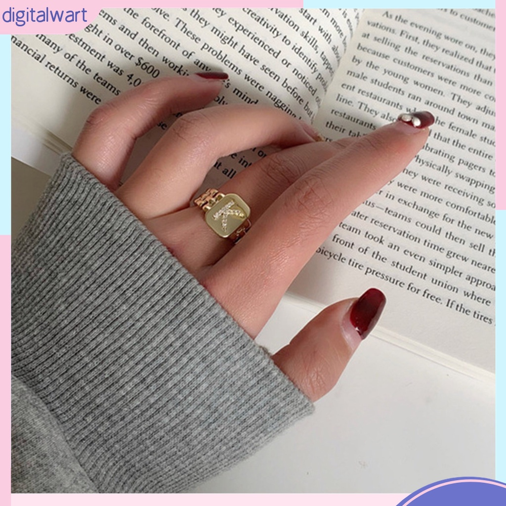 Nhẫn Bản Rộng Họa Tiết 26 Chữ Cái Đính Đá Có Thể Điều Chỉnh Cho Nam Nữ