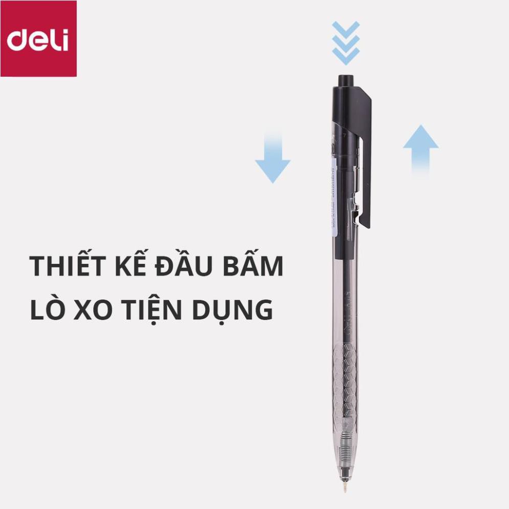 Bút bi dầu Deli - 0.5mm/0.7mm đầu bấm - mực Xanh/Đen/Đỏ - 12 cây/hộp - EQ01230/EQ01330 [Deli]