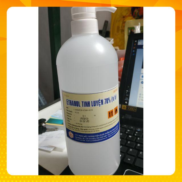 CỒN ETHANOL TINH LUYỆN 70 ĐỘ CTY DƯỢC OPC, CHAI 1 LÍT CÓ VÒI NHẤN