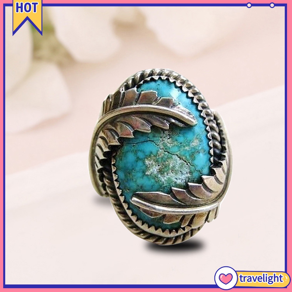 Nhẫn Đính Đá Ngọc Lam Giả K1 Phong Cách Vintage