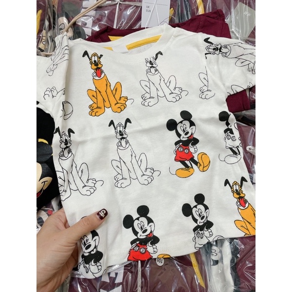 Set 3 áo thun cộc tay mickey cho bé gái bé trai, áo phông mùa hè hoạt hình 3 màu trắng đỏ đen mềm mịn, co giãn thoải mái