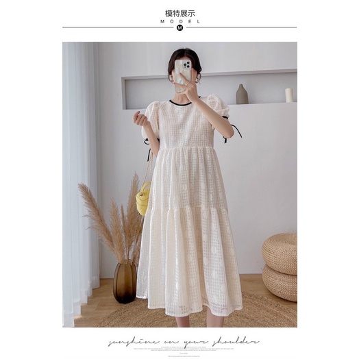 Váy đầm bầu hè thu dáng xuông ba tầng babydoll kẻ caro ren hai lớp công sở đi chơi thiết kế cao cấp