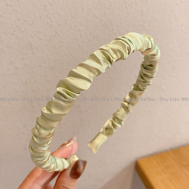 Cài tóc lụa satin nhún màu pastel gọng bé BeBie - BP346