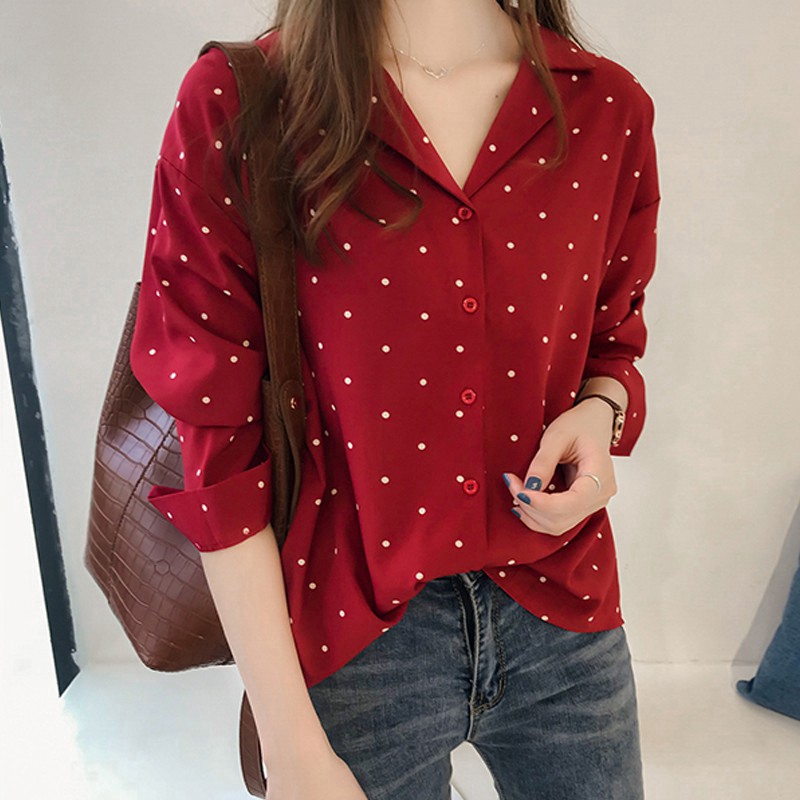 Áo Sơ Mi Chiffon Chấm Bi Thời Trang Cho Nữ