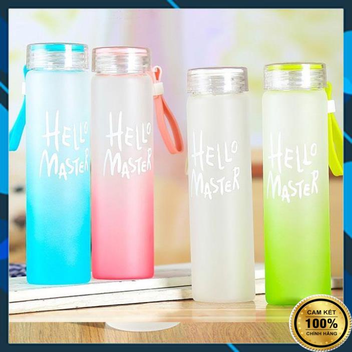 Bình thủy tinh đựng nước Hello Master 450ml, Bình nước thủy tinh cho học sinh