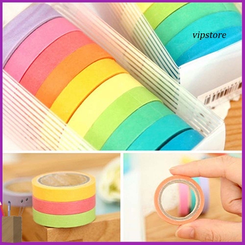 Set 10 Cuộn Băng Keo Giấy Màu Cầu Vồng Trang Trí Sổ Tay Diy