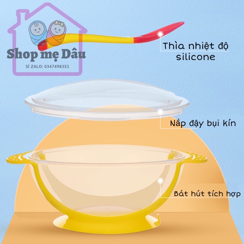 Bát Ăn Dặm Kèm Thìa Báo Nóng Cho Bé