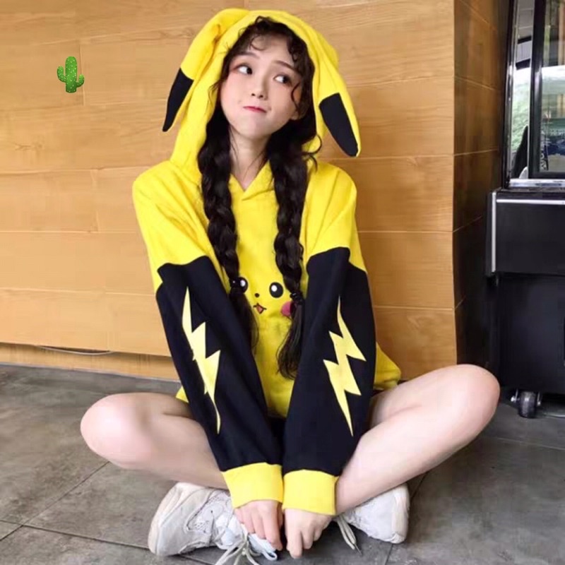 🌵Áo hoodie pikachu vàng phối đen quá cute ( áo khoác nỉ bông) | BigBuy360 - bigbuy360.vn