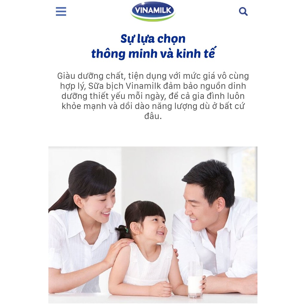 Sữa tươi tiệt trùng Vinamilk 100% Có đường - Hộp giấy 1 lít