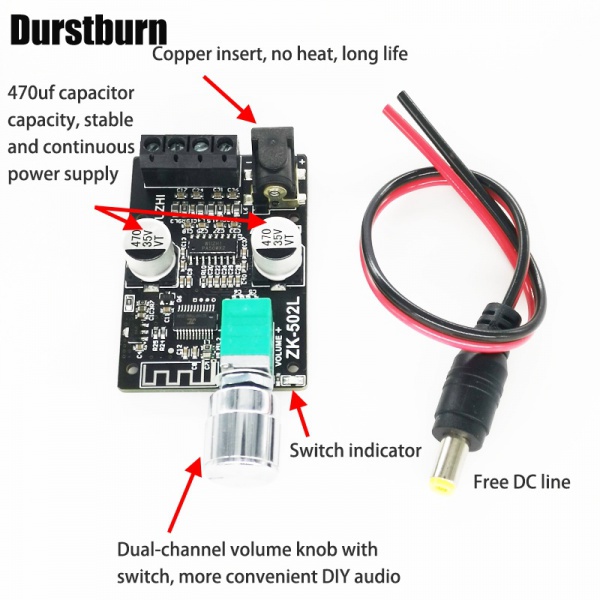 Bảng Mạch Khuếch Đại Âm Thanh Kỹ Thuật Số ZK-502L MINI Bluetooth 5.0 DC 5-24V 50Wx2
