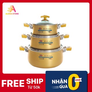 [ FREESHIP] Bộ Nồi Sunhouse 3 Chiếc Màu Vàng HN5044 Cao Cấp- Phân Phối Chính Thức